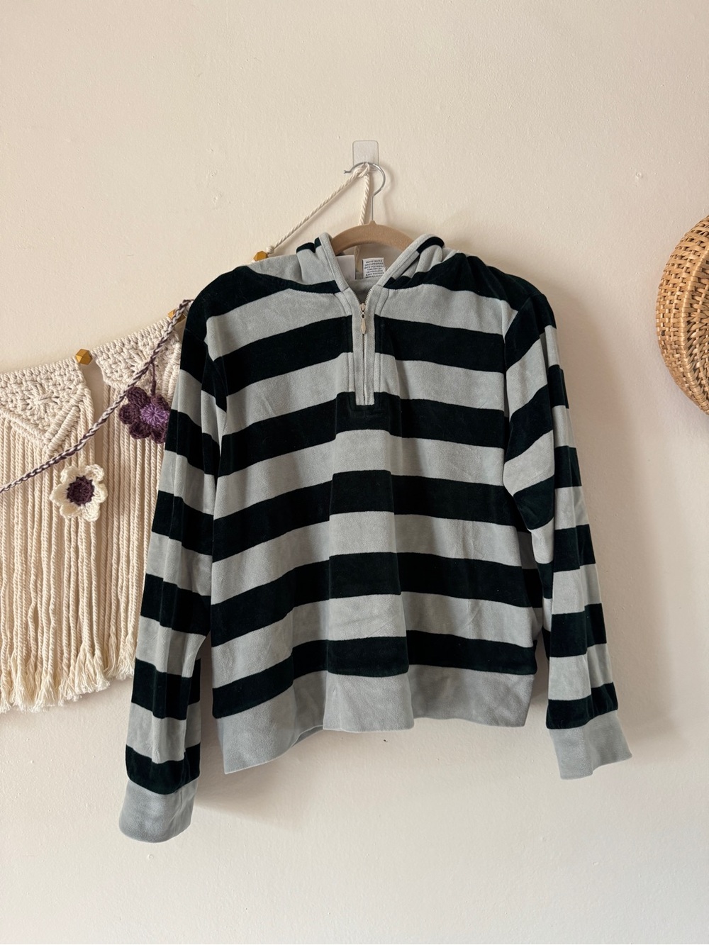 jason maxwell Black and Light Gray Striped Half-Zip Hooded Sweater